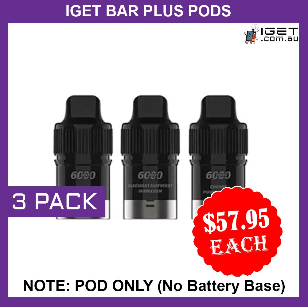 3-PACK.jpg IGET BAR PLUS – POD ONLY – 3 PACK – 6000 PUFFS (No Battery Base) - Image 1