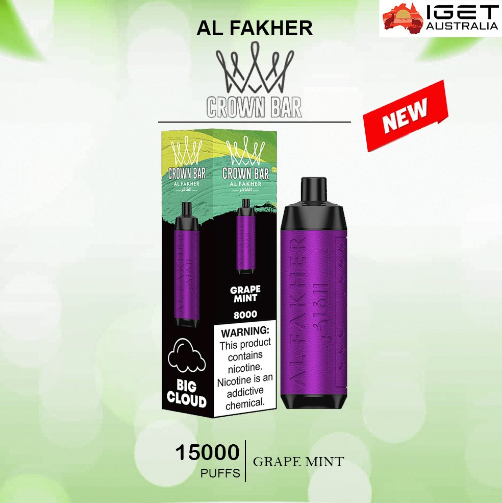 ALFAKHER-CROWN-BAR-GRAPE-MINT-15000-PUFFS-1.jpg ALFAKHER CROWN BAR – GRAPE MINT – 15000 PUFFS - Image 1