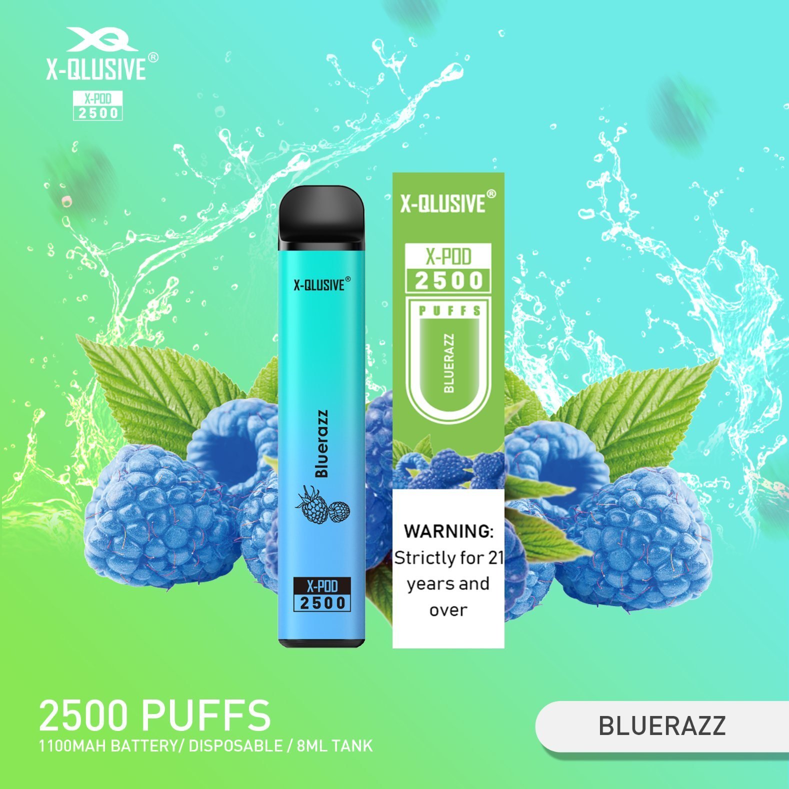 Disposable-E-Cigarette-X-Qlusive-Vape-2500-Puffs-Flavoured-Vapes.jpeg X-QLUSIVE BLUERAZZ – 2500 PUFFS - Image 1