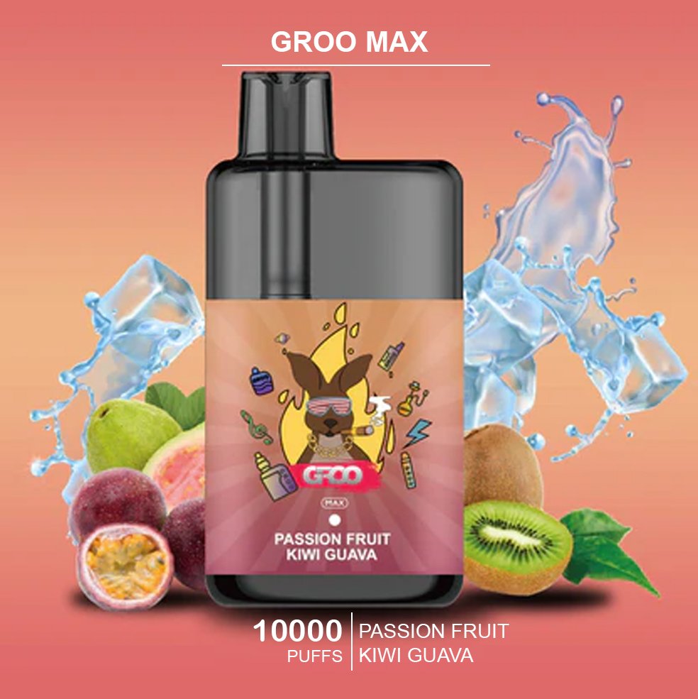 GROO-MAX-PASSION-FRUIT-KIWI-GUAVA.jpg GROO MAX – PASSION FRUIT KIWI GUAVA – 10000 PUFFS - Image 1