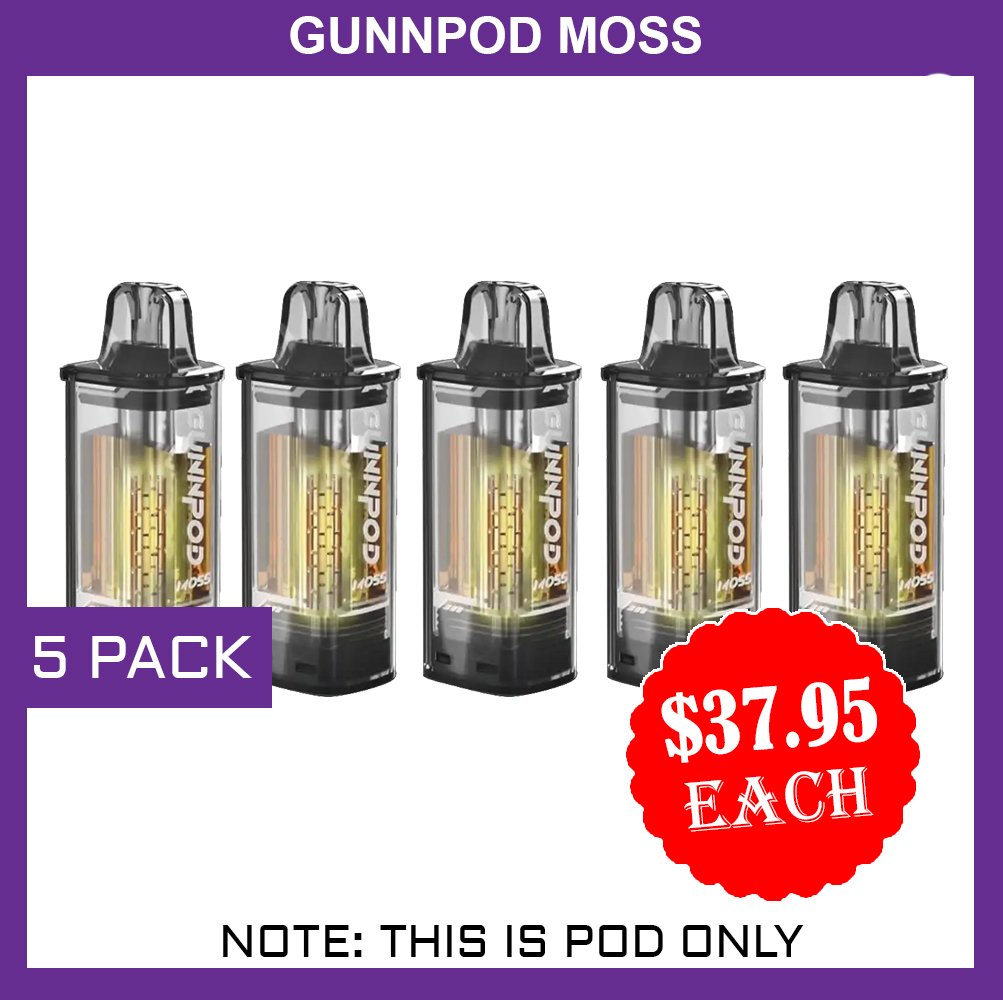 GUNNPOD-MOSS-5-PACKS-1.jpg GUNNPOD MOSS – 5 PACK – 8000 PUFFS – POD ONLY - Image 1