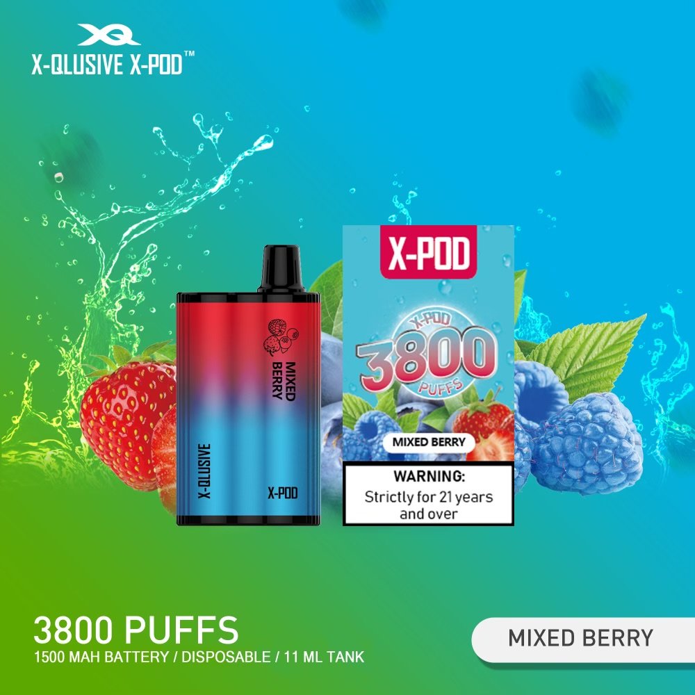 X-QLUSIVE-X-POD-MIXED-BERRY.jpeg X-QLUSIVE X-POD MIXED BERRY – 3800 PUFFS - Image 1