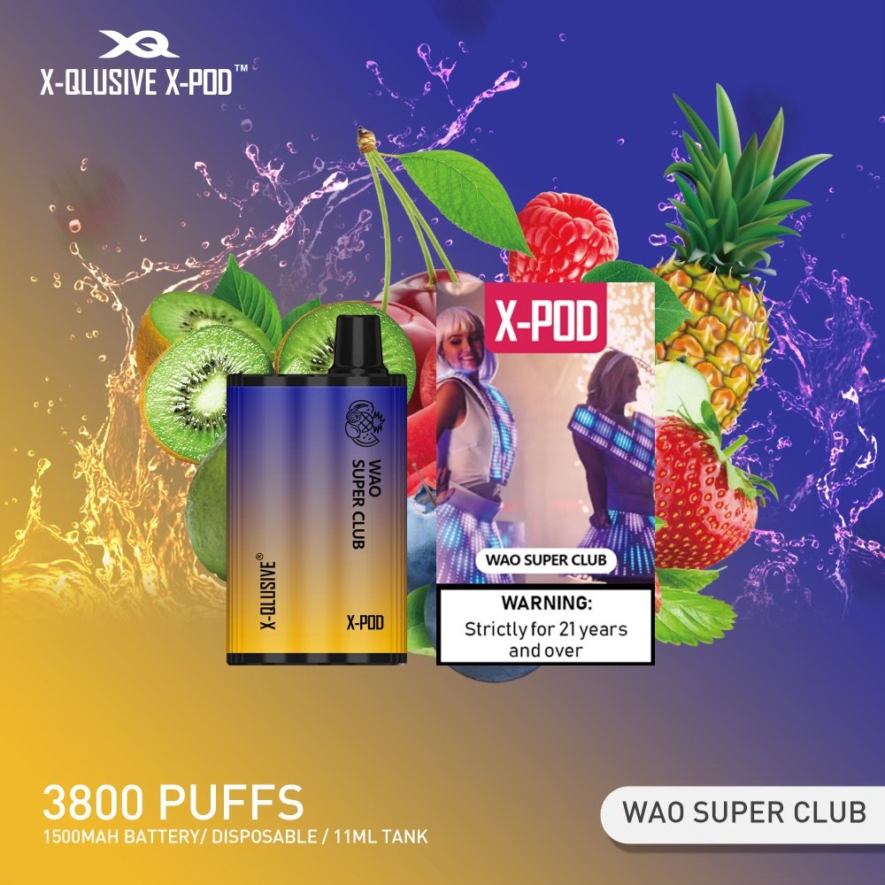 X-QLUSIVE-X-POD-WAO-SUPER-CLUB.jpeg X-QLUSIVE X-POD WAO SUPER CLUB (Mixed Fruits Ice) – 3800 PUFFS - Image 1