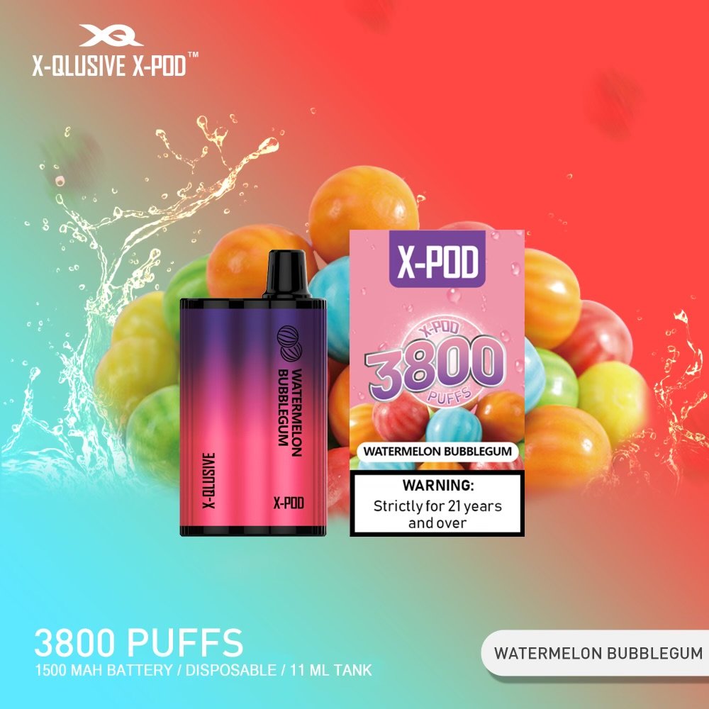 X-QLUSIVE-X-POD-WATERMELON-BUBBLEGUM.jpeg X-QLUSIVE X-POD WATERMELON BUBBLEGUM – 3800 PUFFS - Image 1