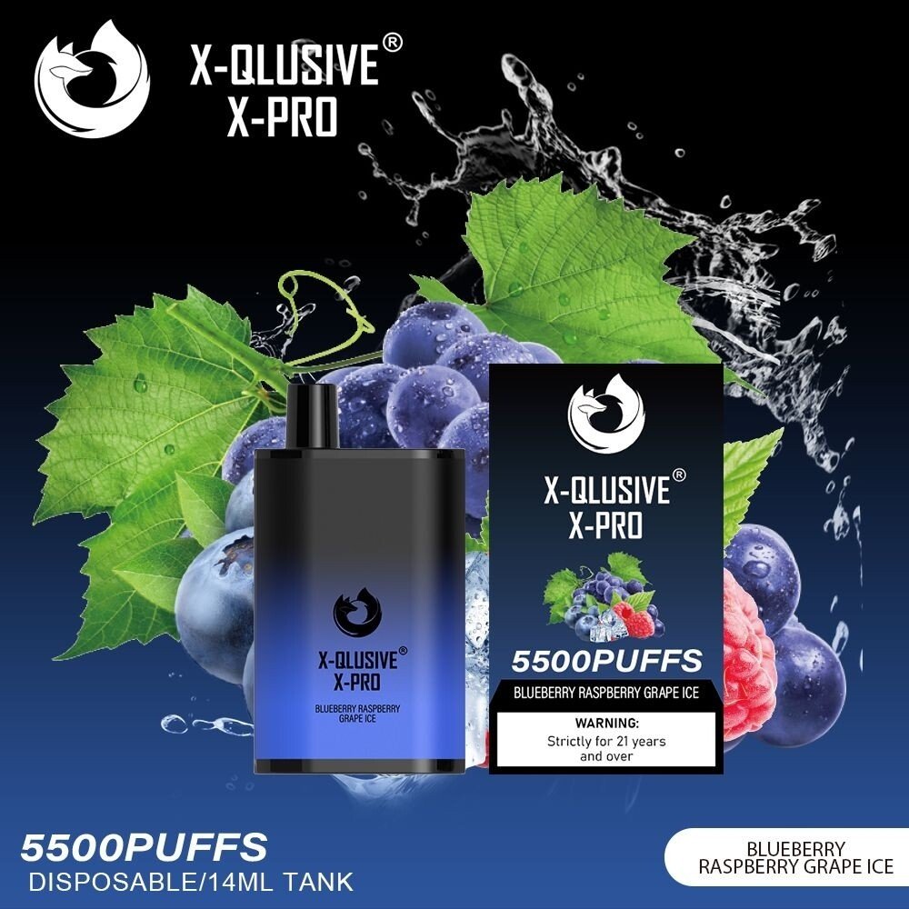 X-QLUSIVE-X-PRO-BLUEBERRY-RASPBERRY-GRAPE-–-5500-PUFFS.jpg X-QLUSIVE X-PRO BLUEBERRY RASPBERRY GRAPE – 5500 PUFFS - Image 1