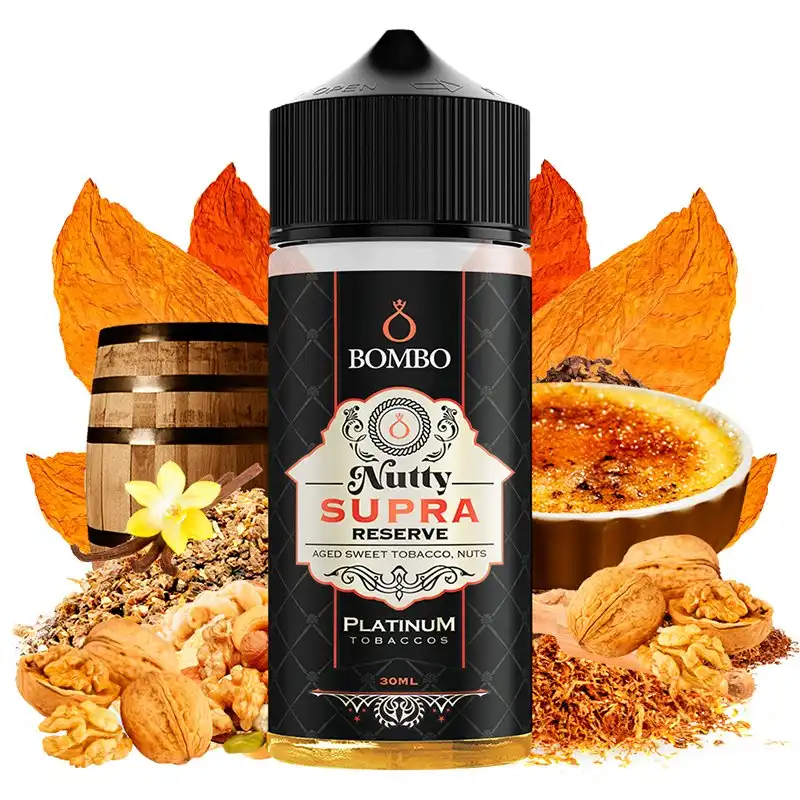 aroma-nutty-supra-reserve-30ml-longfill-platinum-tobaccos-by-bombo.webp Nutty Supra Reserve 30ml/120 Longfill – Bombo+ Base 70ml 100% VG - Image 1