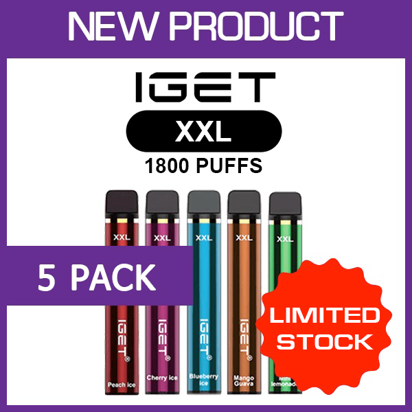 iget-XXL-vape-5-pack.png IGET XXL – 1800 PUFFS – 5 PACK - Image 1